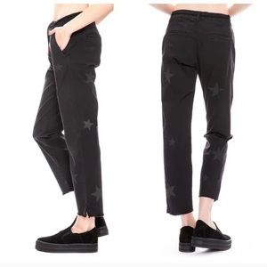 Sundry La Fete Twill Black Star Printed Raw Hem Straight Leg Pants Size 28